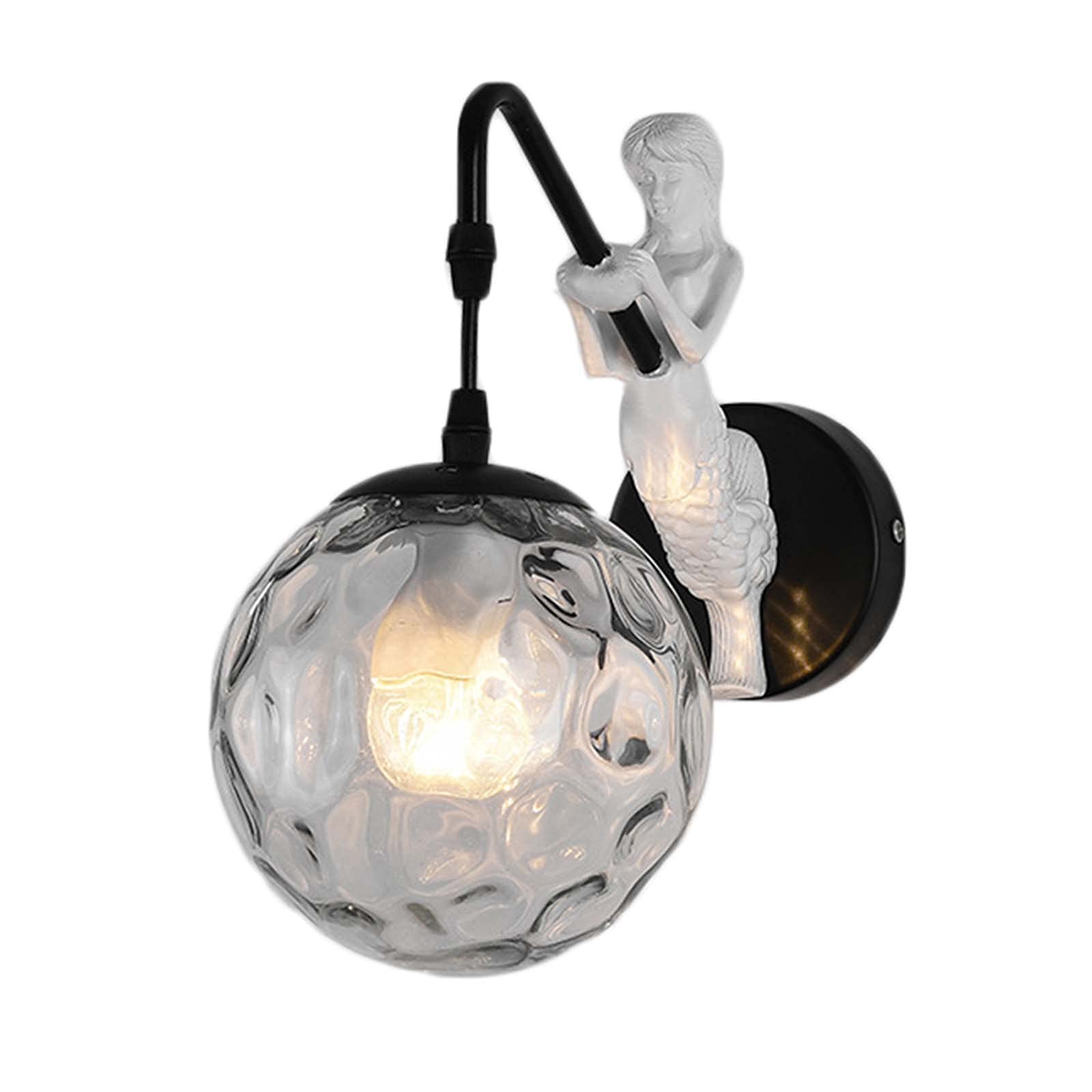 SIBEG Resin Mermaid Wall Light with Glass Ball Lampshade, Industrial Art-Deco Wall Lamp Bathroom Bedroom Aisle Vanity Sconce Lighting