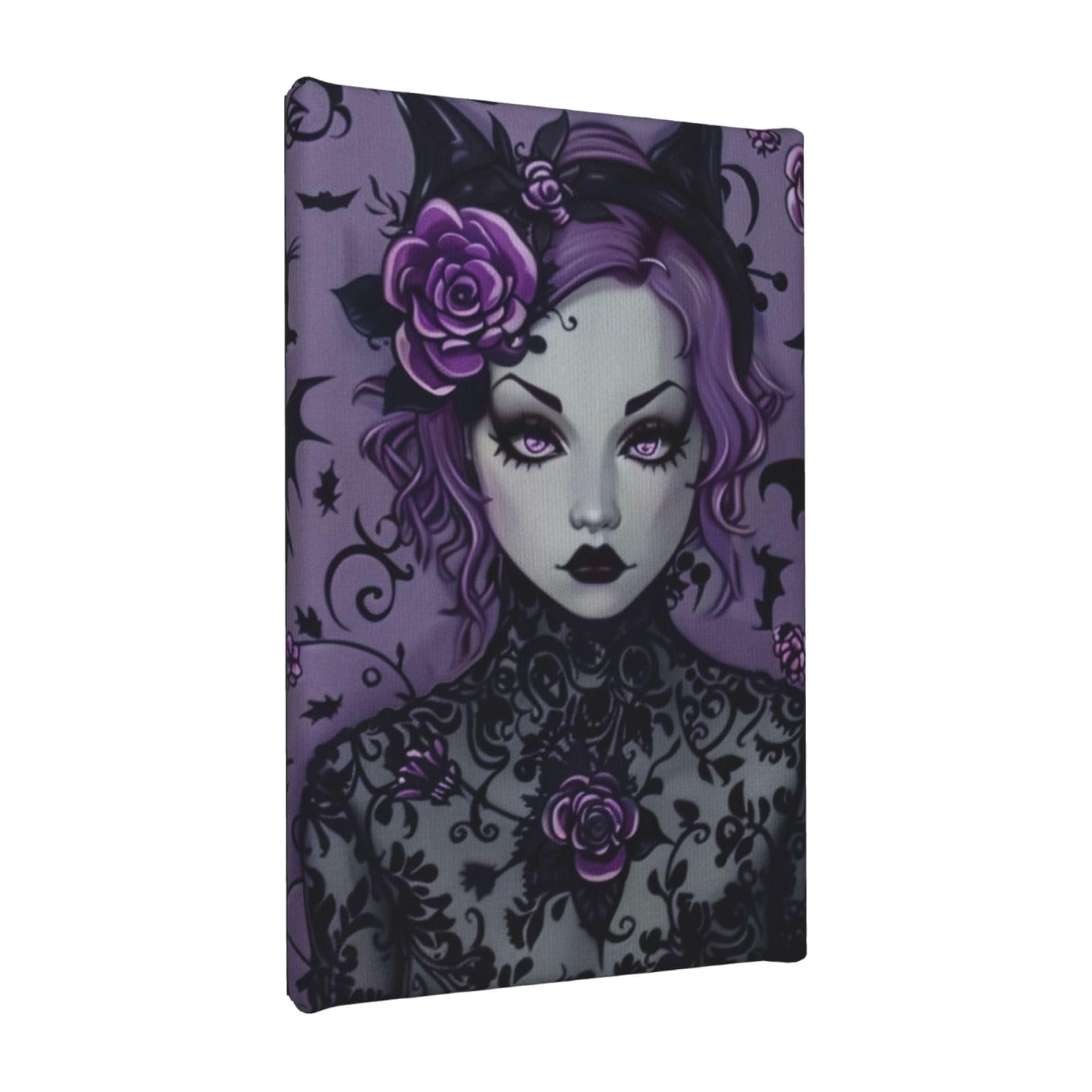 YKLJG Purple Black Goth Spooky Printed Wall Art Canvas Painting 20x30 CM Wooden Framed Picture Painting Artwork Prints for Bedroom Kitchen Home Office Decor