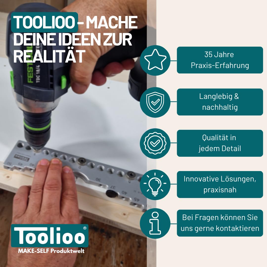 Calibro di foratura 32 mm di distanza | Stencil di precisione per fila di fori e gruppi di perforazione, diametro del foro 5 mm (0-224 mm) | Realizzato in alluminio | Made in Germany