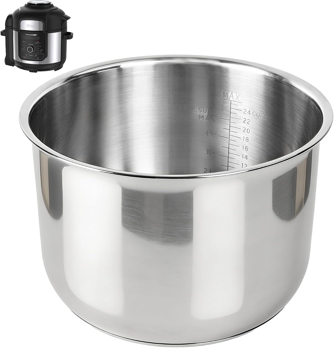 304 Steel Inner Pot for Ninja Foodi 8Qt OL601/OL701,Dishwasher Safe | Food-Grade, Nonstick Insert, No Chemical Coatings. Even Heating Distribution, Dishwasher Safe. 10.5"D X 6.9"H