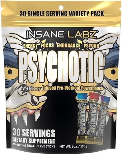 Insane Labz Psychotic Gold - Polvo de alto estimulante para preentrenamiento, energía extremadamente duradera, enfoque, bombas y resistencia con