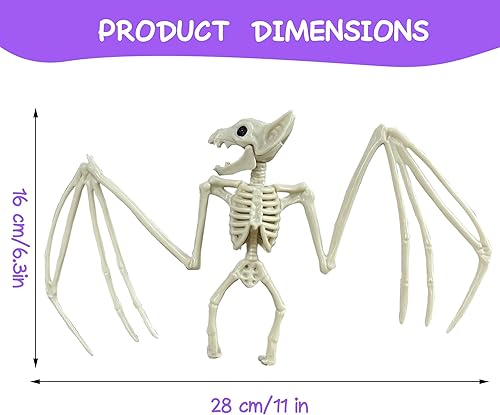 Miniatura 5 de Esqueleto de animal de Halloween, horrible esqueleto de murciélago de simulación, mordazas móviles de hueso de murciélago vívidos para decoración de