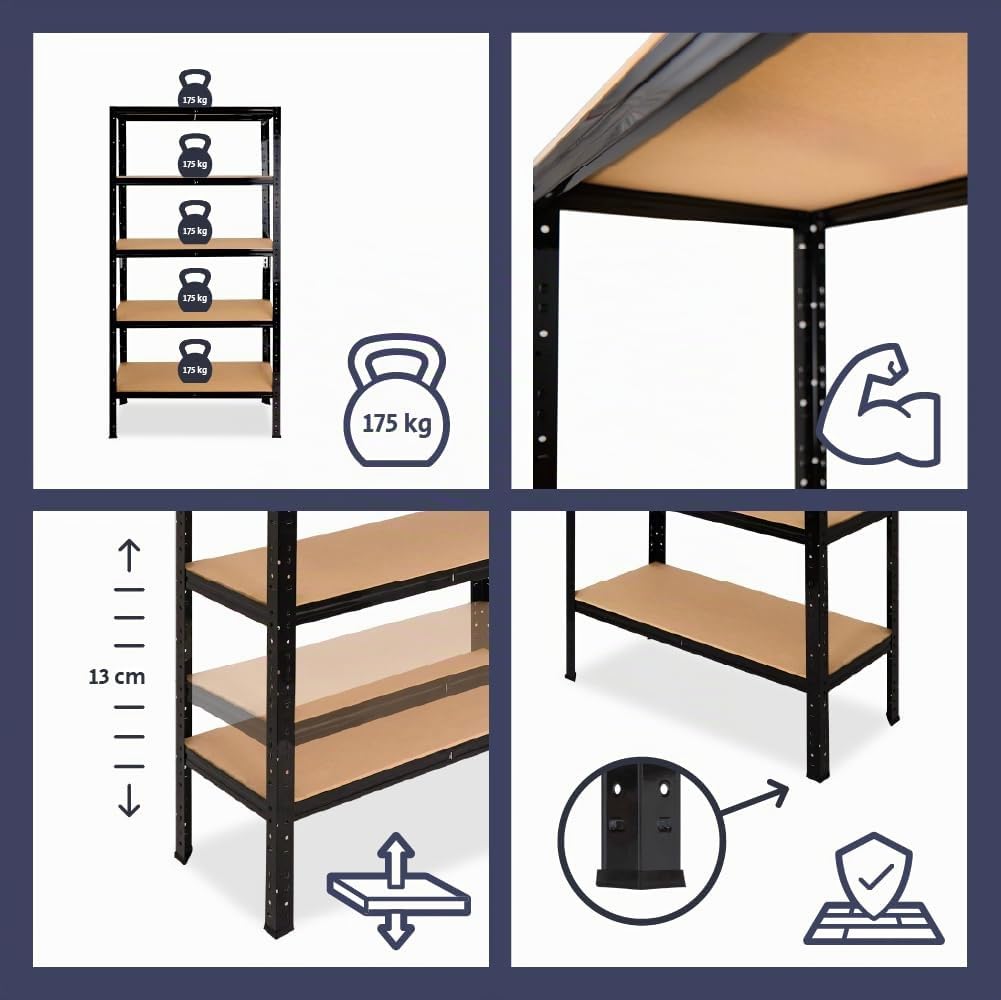 Shelfplaza® 90x60x60cm Scaffale metallo nero per carichi pesanti con 3 ripiani/Mensola metallo nero come scaffale garage