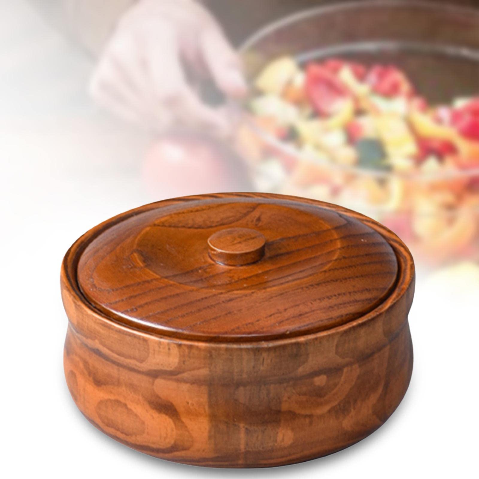 predolo Holzschale mit Deckel für Müslibehälter Massivholz Holz Salatschüssel Servierschüssel, 18 cm x 7,5 cm
