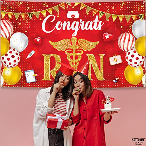 Image of KatchOn Congrats RN Graduation Banner - Large 72x44 Inch | Red Nurse Banner | Nursing Party Decorations for Class of 2026 | Nurse 2026 Graduation Decorations