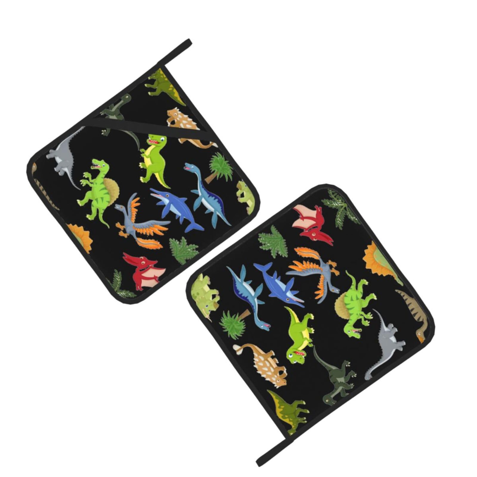 Cartoon Dinosaur Images Printed Oven Pot Holders Set of 2 Pcs Heat Resistant Kitchen Microwave Potholders for Cooking Baking Grilling