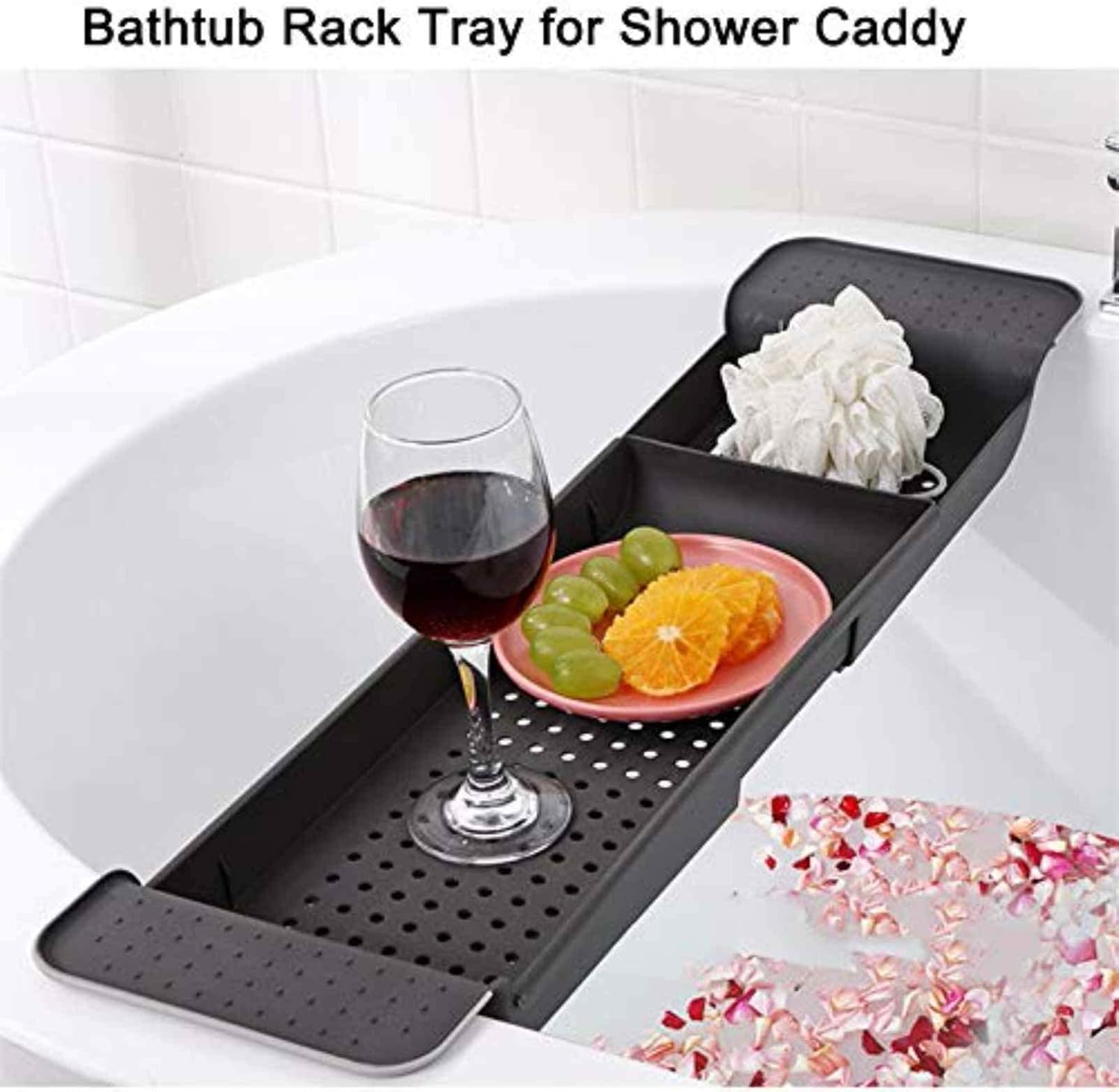 HHORB Duckweed Expandable Bath Shelf Bathtub Tray, Adjustable Bathtub Caddy Tray Storage Rack Multifunctional Bathtub Tub Organizer for Book Wine Phone Bathroom Shower, Non-Slip(Grey),Gray : Everything Else