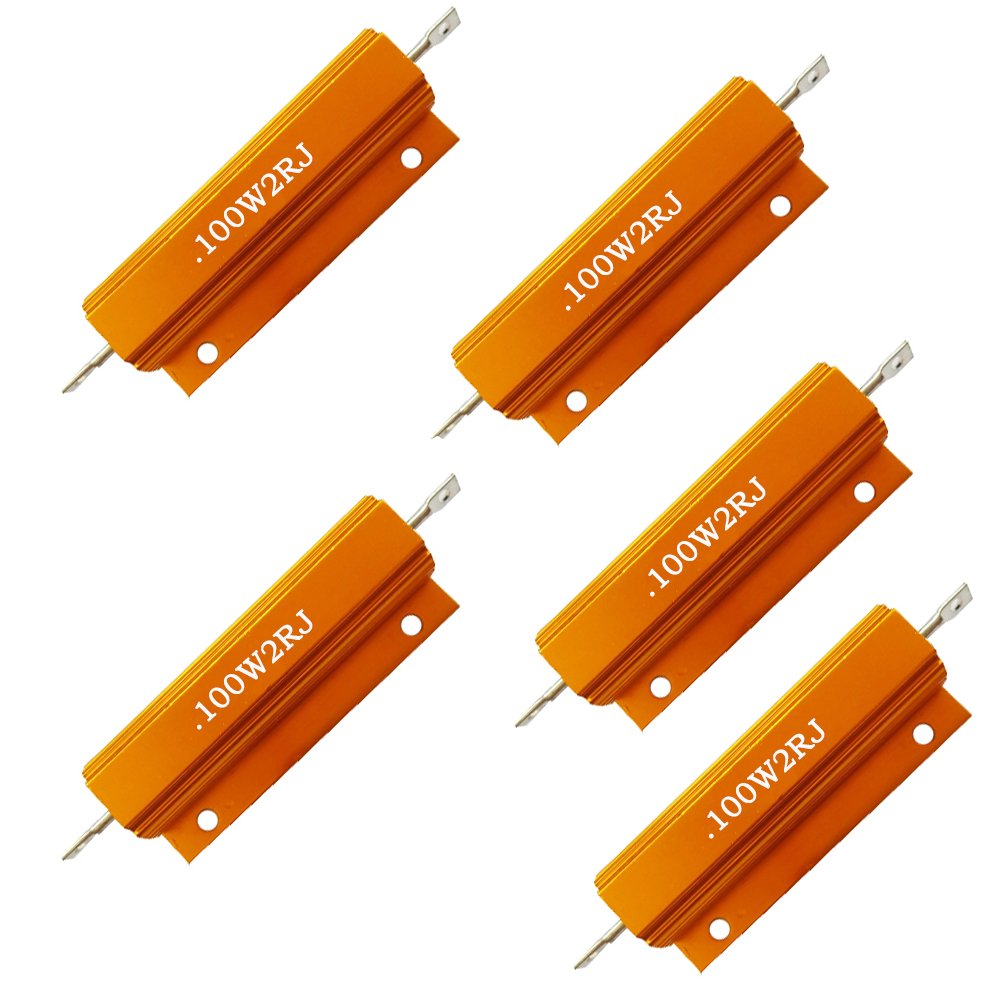 Comidox 5-Pack 100W 2 Ohm Aluminum Housed Wirewound Resistors - Heat-Dissipating Shell for Audio Crossovers & Industrial Power Applications