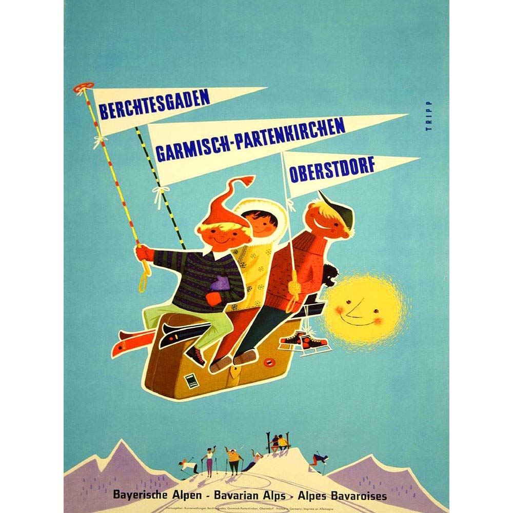 Wee Blue Coo Travel Winter Sport Skiing Bavaria Alpine Germany Vintage Advert Art Print Poster Wall Decor 12X16 Inch
