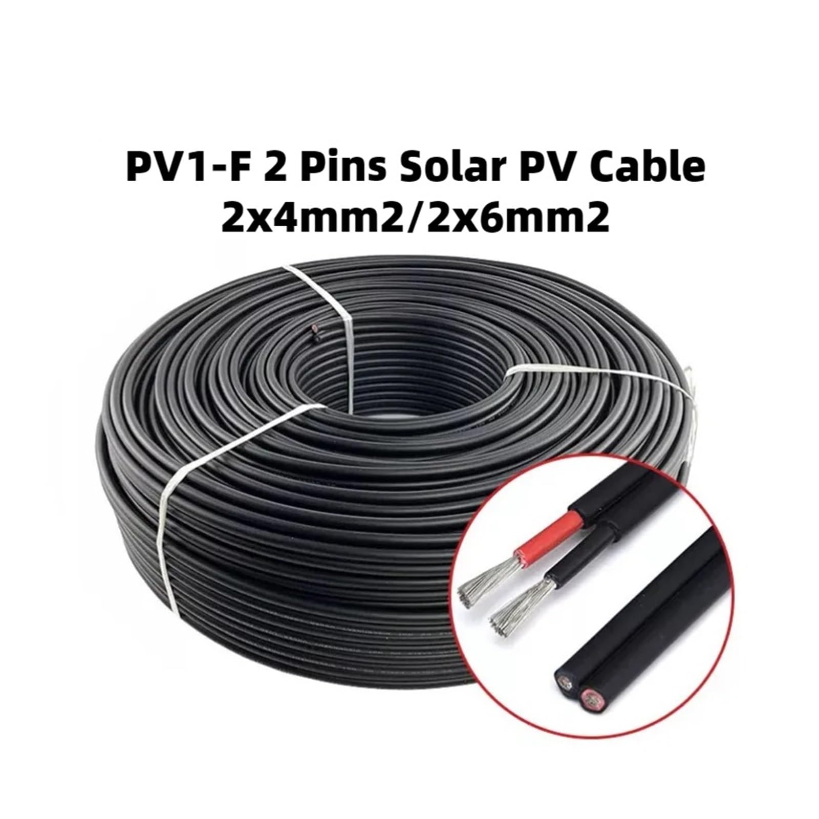 100 Meter 2x4/2x6MM2 Doppeladriges Solarkabel Schwarz 2 Pins PV-Draht Kupferleiter XLPE-Mantel Photovoltaik-Panel-Anschluss (Color : 2x4MM2 12AWG)