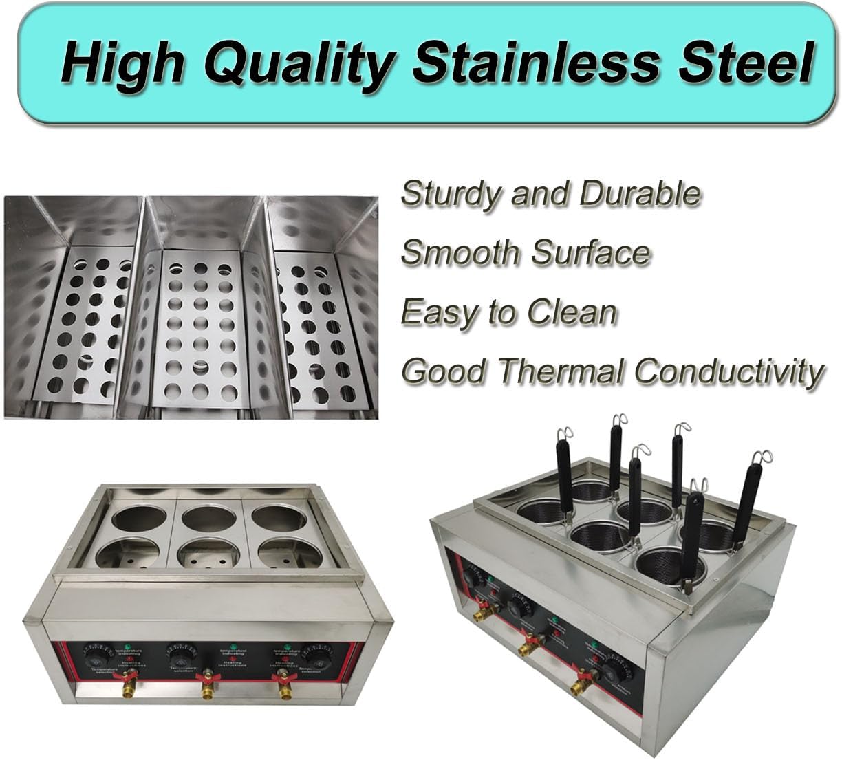 220V Commercial Pasta Cooker with 6 Noodle Filter Electric Pasta Cooking Machine Multifunctional Pasta Warmer Noodles Cooker 6KW for Cooking Dumplings NoodlesVegetables 30-110℃