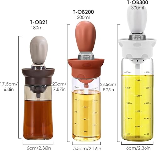 Miniatura 2 de TINMIX Dispensador de aceite de oliva  Botella dispensadora de aceite de vidrio de 10.1 fl oz con cepillo de untado para cocinar salsa de vinagre de
