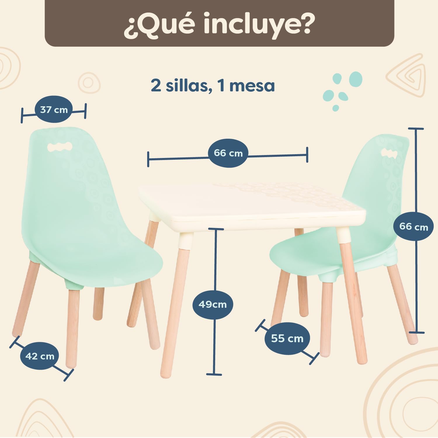 B. toys - Kid Century Modern: Juego de Mesa y Silla - Menta - Juego de mesa y silla para niños - Patas de madera - Muebles para niños - 3 años + | 1 mesa y 2 tumbonas para enfants, pieds en bois naturel, couleur menthe, montaje sin outils, lote de 15, 3 a