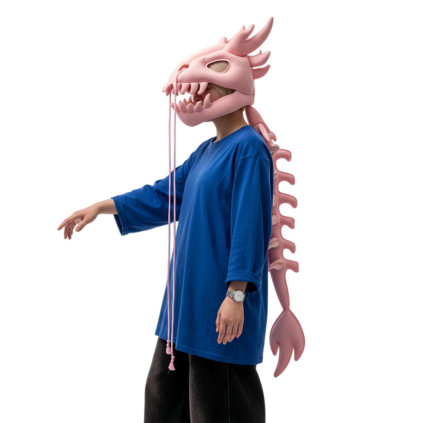 Genérico Kostium Szkieletu Dinozaura - Czaszka I Kręgosłup 3D | Realistyczny i Ubieralny Strój Dinozaura - Na Halloween Imprezy I Przedstawienia