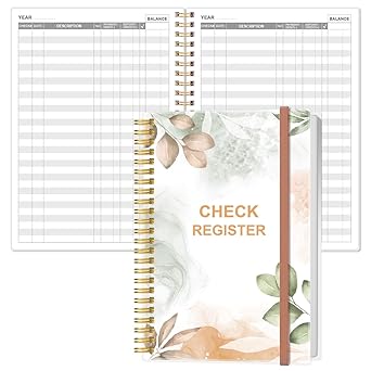 Check Registers for Personal Checkbook - A5 Checkbook Register for Personal Checkbook, Expense Ledger Book for Personal and Small Business, Rose Leaf