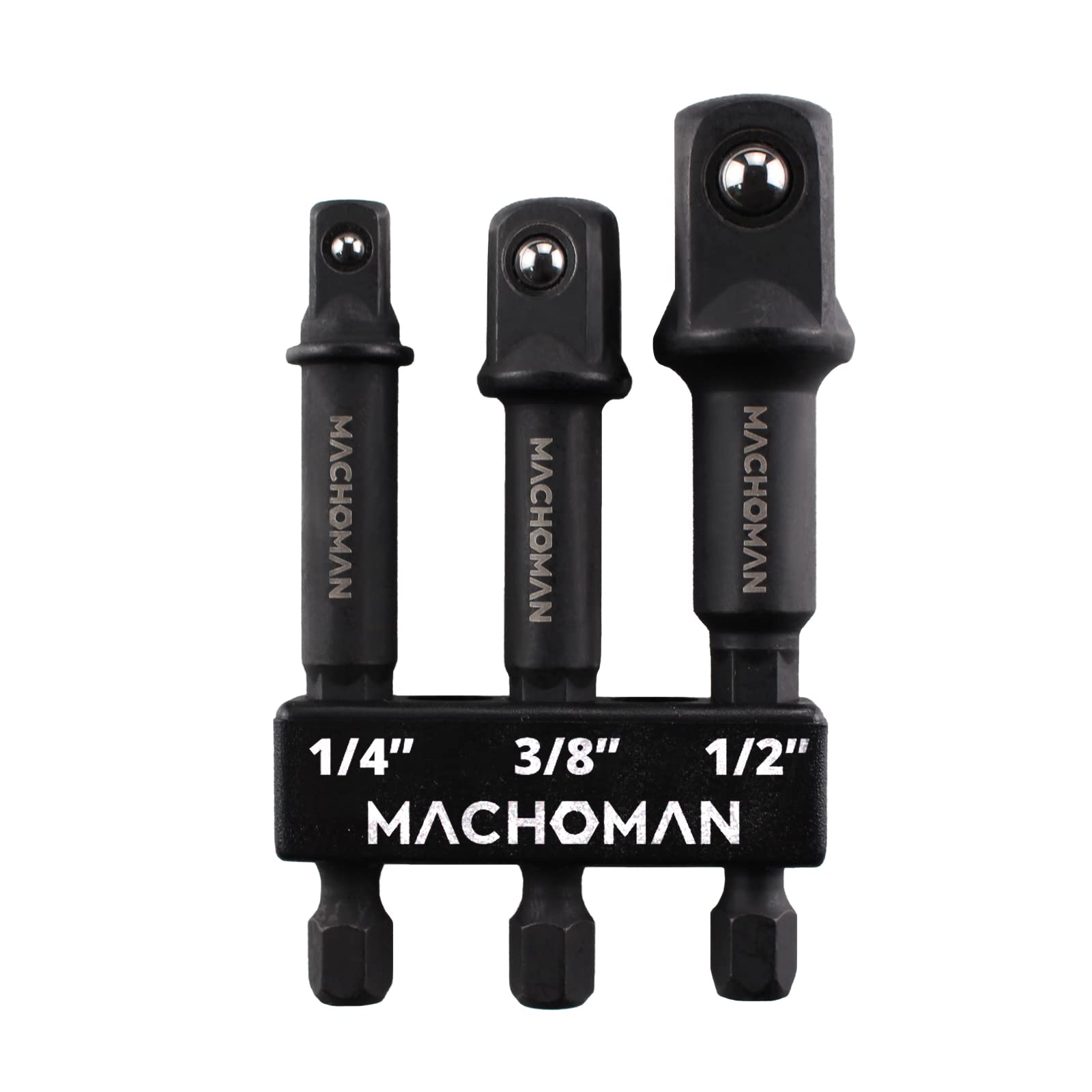 MACHOMAN BEX003 3 Piezas de adaptadores de dado de grado impacto, unidad de 1/4" Dr., 3/8" Dr. y 1/2" Dr.