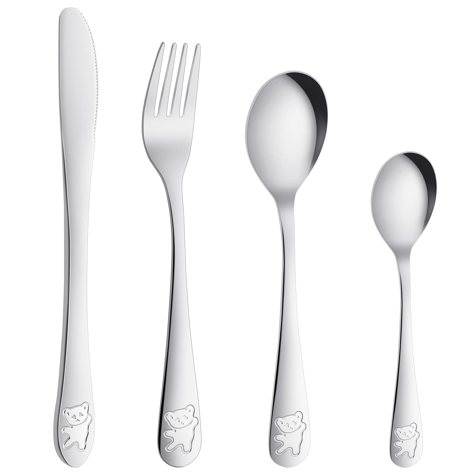 AUAUY 4pcs Stainless Steel Cutlery Set, Little Bear Design Flatware Set — image 1