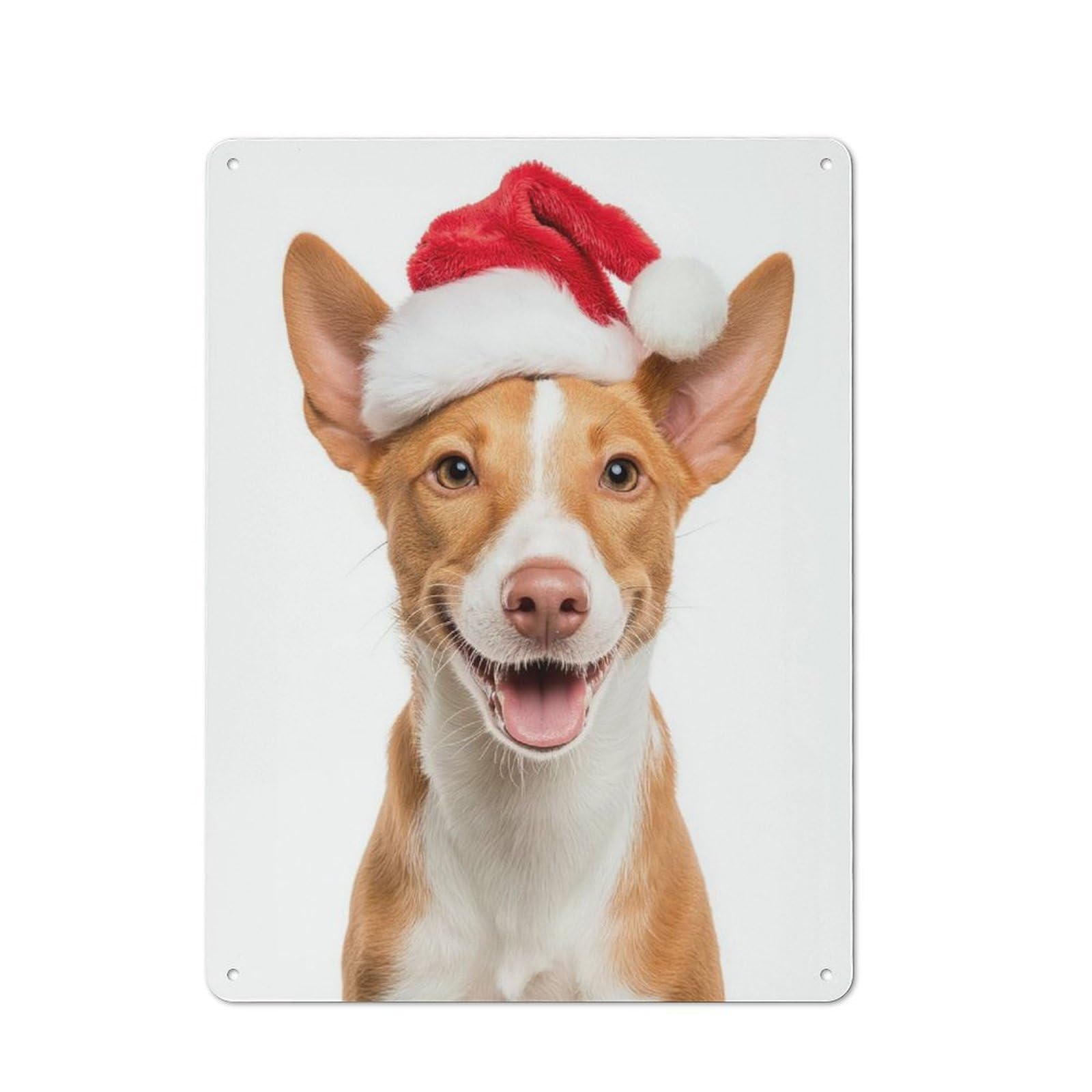 Junmoney Portuguese Podengo Dog With Santa Hat Portrai Retro Metal Wall Sign 40X30cm With T For Café Or Home Bar, For Cooler-Season Styling In Café And Home Bar