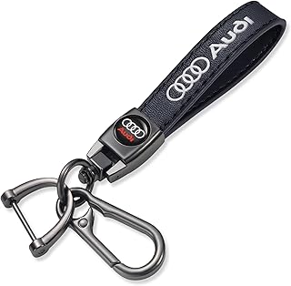 Genuine Leather Key Chain Suit for Audi S3 S8 RS3 A4 A5 A6 A7 RS7 A8 Q3 Q5 Q7 R8 Car Key Chain Ring Accessories Family Present for Men and Woean Keyring(Black)