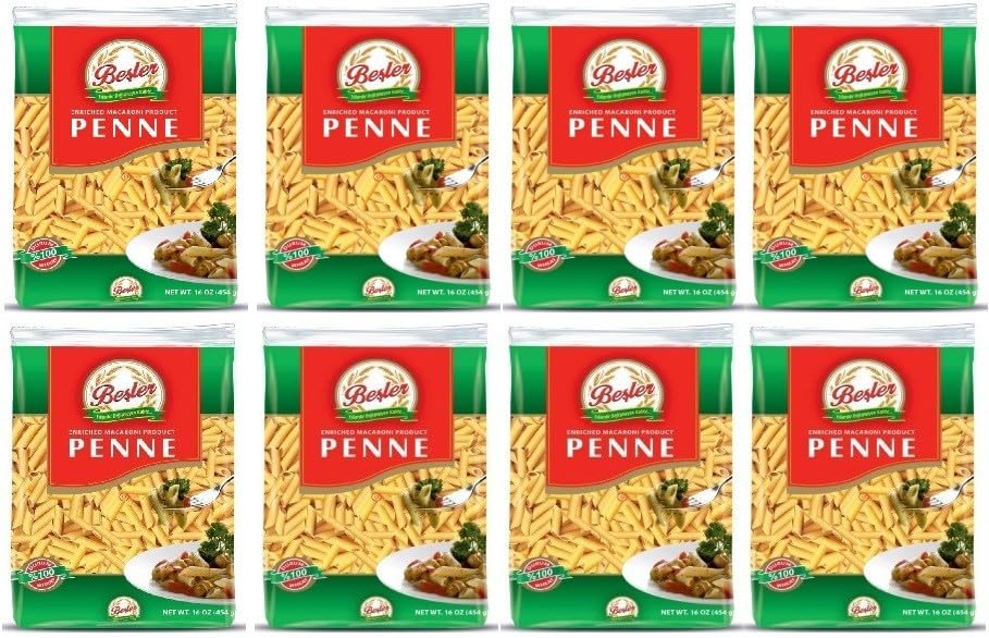 Penne Pasta ByBesler, Durum Wheat Semolina, 16 Oz, Pack of 8
