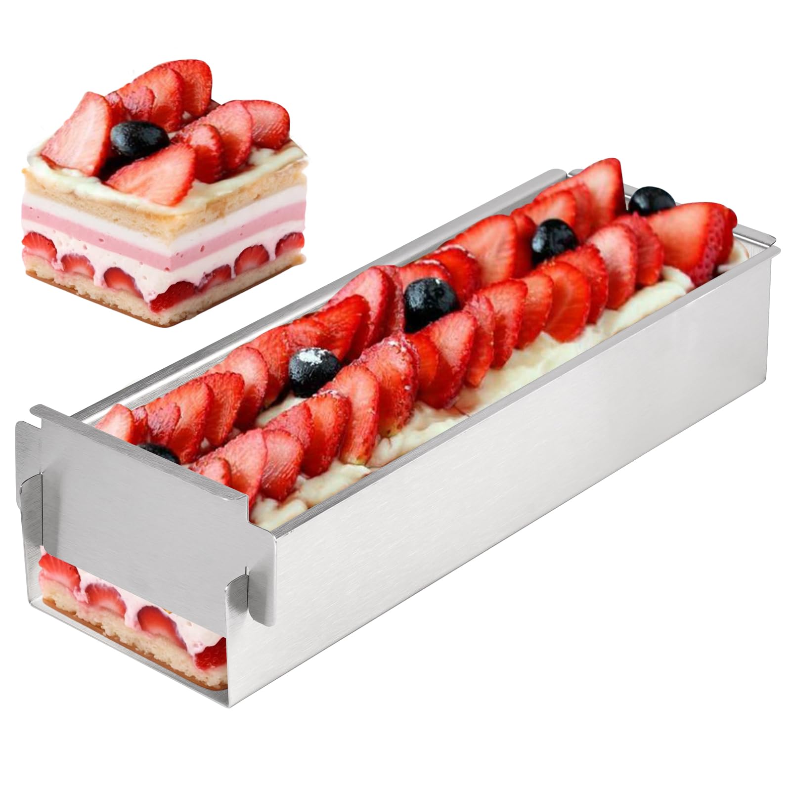 DGN Forma Tiramisù in Acciaio Inossidabile, Stampo Rettangolare Mousse Riutilizzabile Telaio Rettangolare Regolabile Rivestimento Antiaderente per Preparazione di Brownie, Cheesecake, Pane, Tiramisù