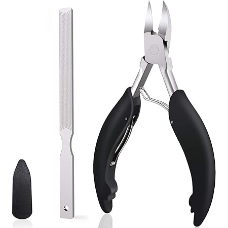 GLAMFIELDS Toe Nail Clipper for Ingrown or Thick Toenails, Sharp Toenails Trimmer and Professional Podiatrist Nail Nipper for Seniors with Easy Grip Rubber Handle (Shrimp-black)