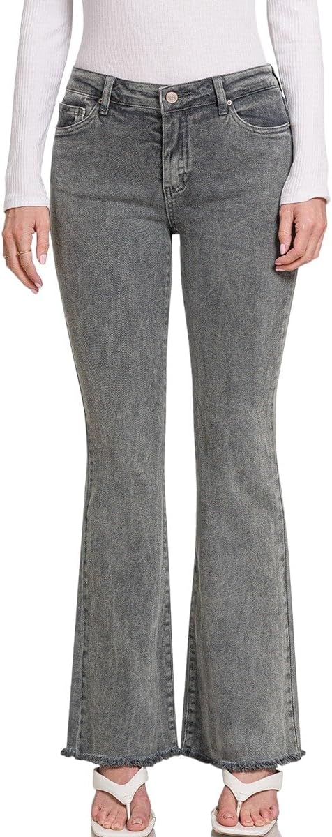 Zenana Colored Denim Flares with Frayed Hem Jeans