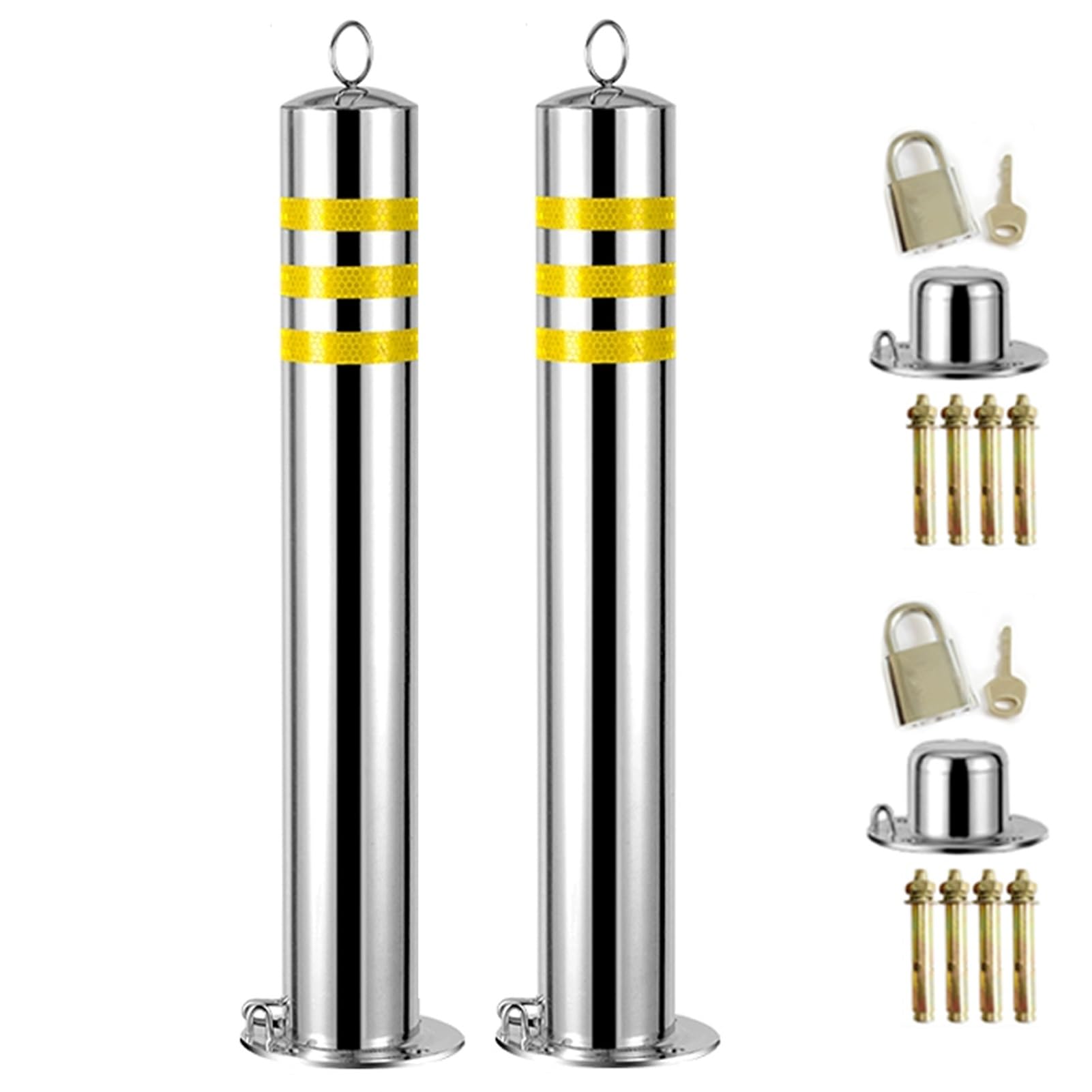 SnamicE Safety Bollard Removable Locking, Stainless Steel Delineator Post, Bollard Parking with Reflective Strips, Traffic Indicator Bollards, for Road Construction Work,2,
