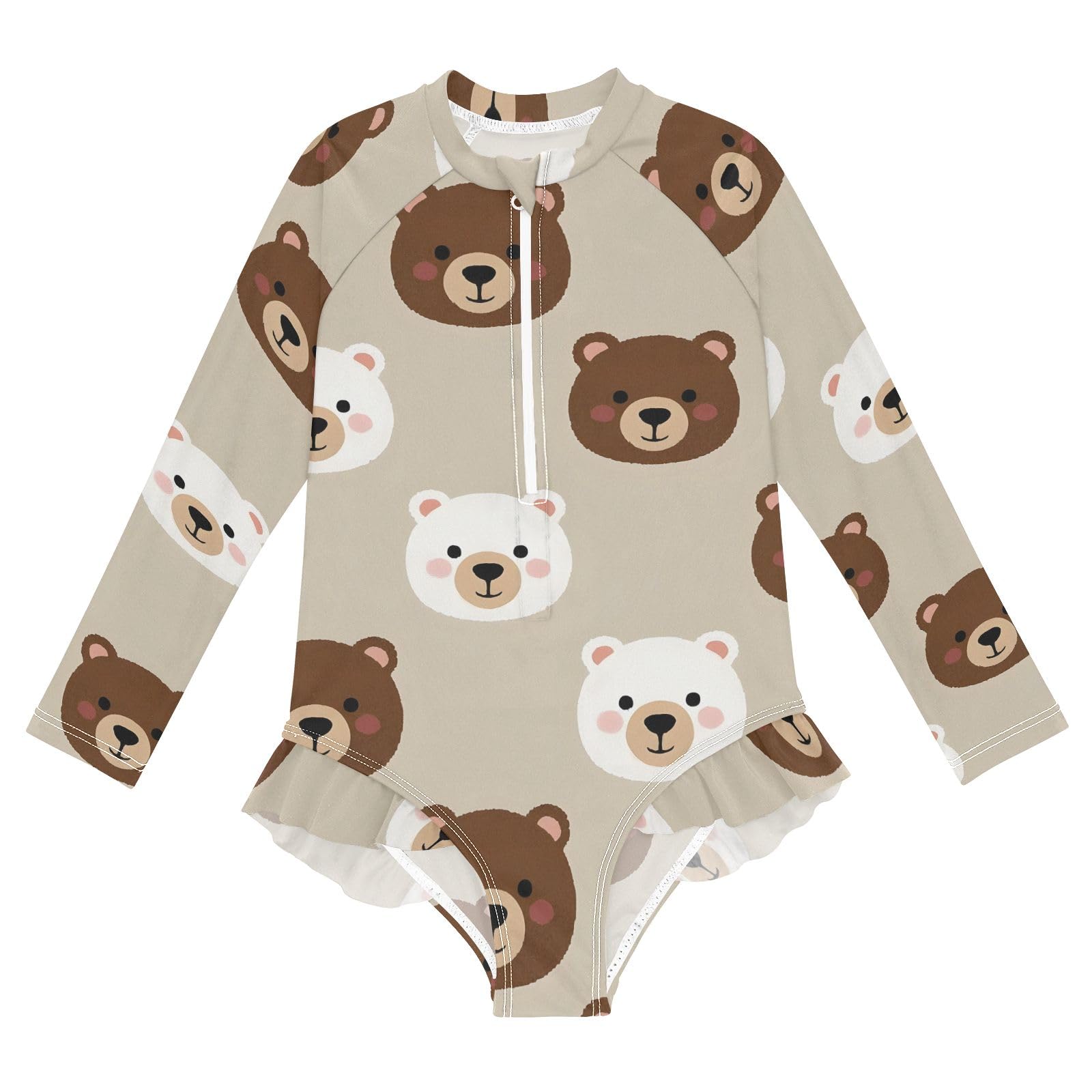 ALAZA Swimsuit for Girls Long Sleeve Rashguard Bathing Suit Bear Oat Color Quick Dry 4T