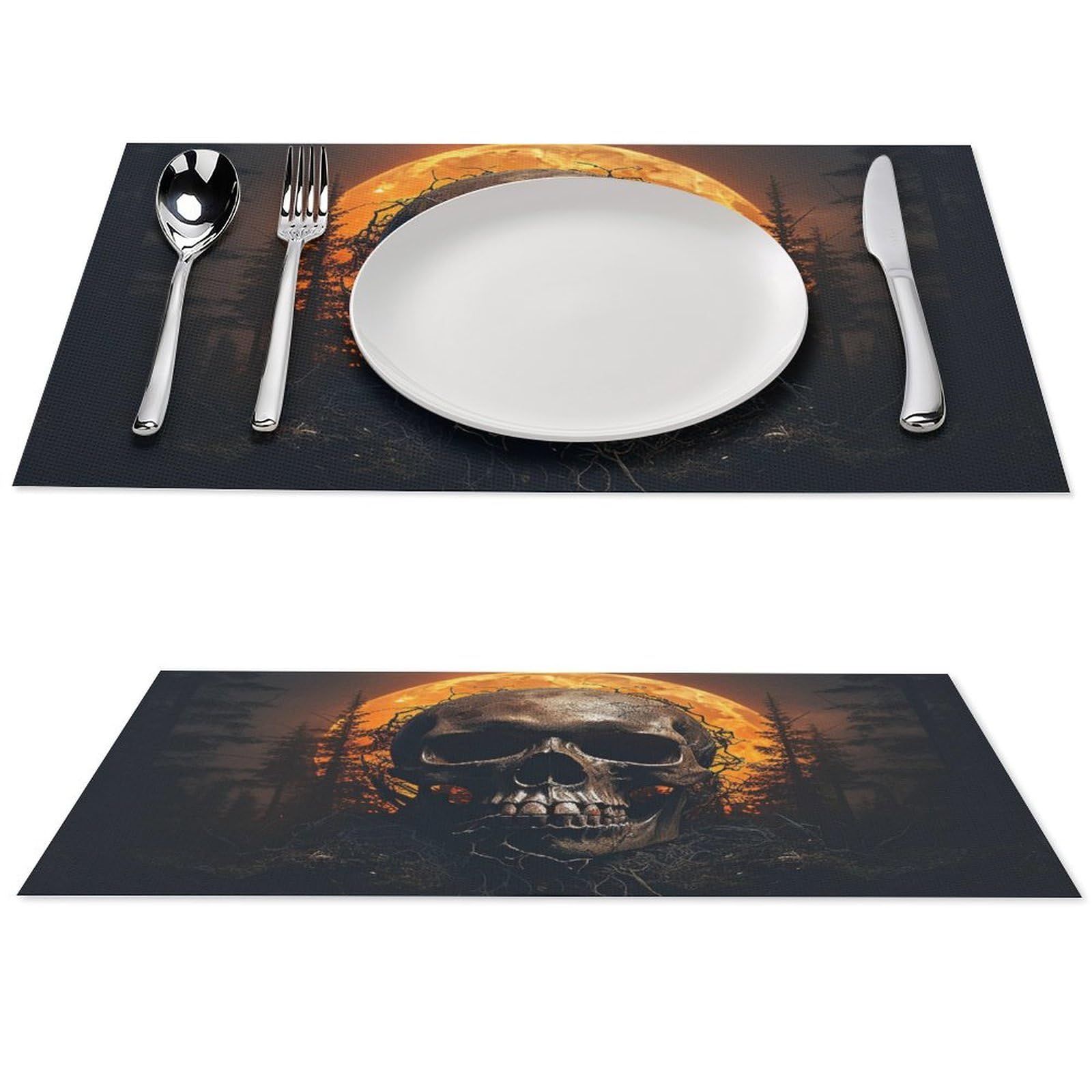 Set de table PVC soleil et tête de mort lavable et résistant à la chaleur lot de 6 pièces