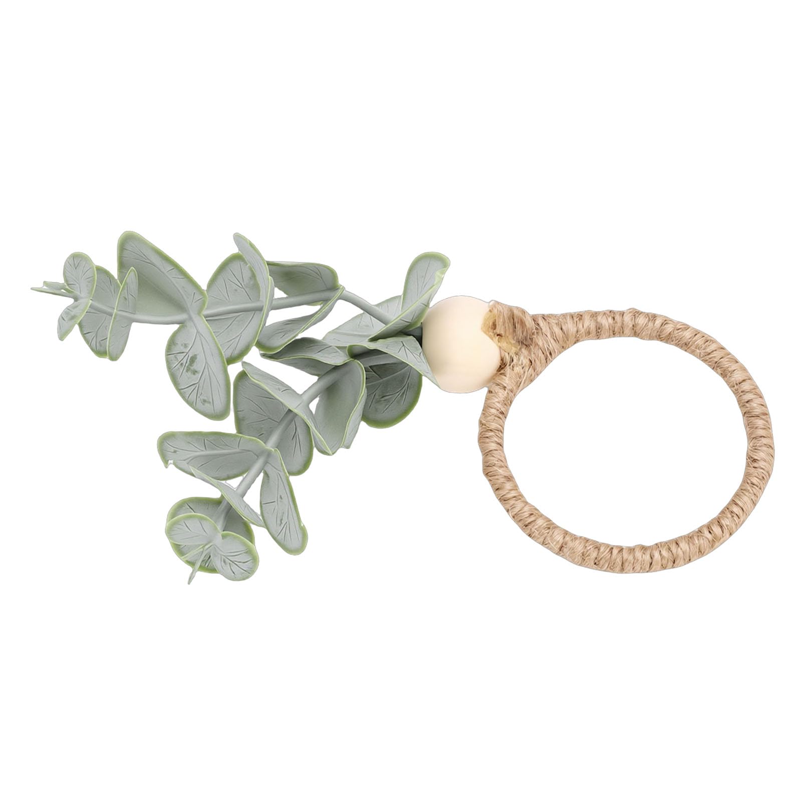 Cocoarm Portatovaglioli a Foglia Verde, 12 Portatovaglioli con Perline di Legno con Verde Artificiale e Base in Lino, Design a Tre Strati da 4,5 X 1,8 Pollici per Matrimoni, Feste, Tavoli in