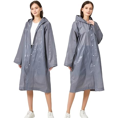 Waterproof and Portable Rain Poncho Jacket with Hood and Pockets for Adults...