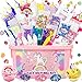 COOLJOY Kit De Slime Bricolage,Licorne Fabrication De Slime, Fluffy 45+ Pièces Kit Slime avec Outils pour Poudre Lumineuse, Cristaux, Paillettes, Licornes Slime etc pour Garçon Fille (B)