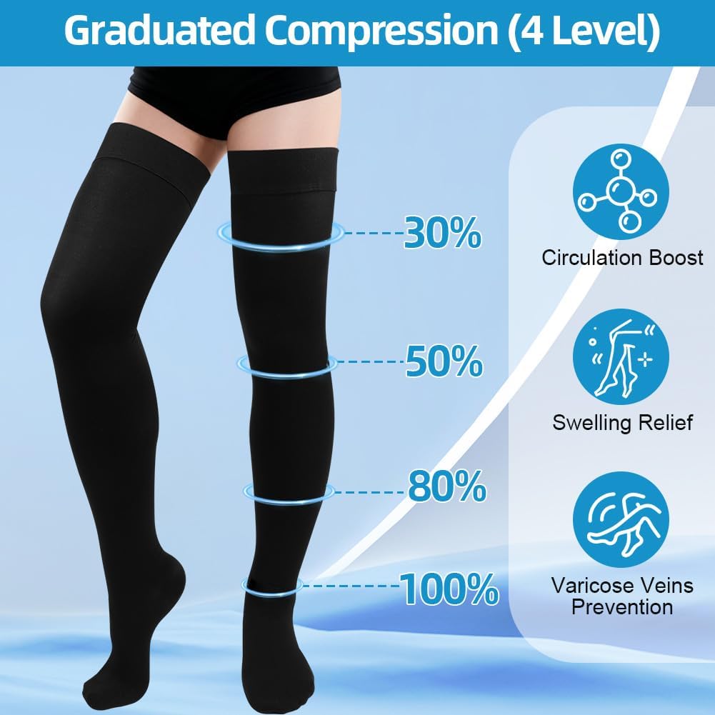 23-32 mmHg Thigh High Medical Compression Socks, Closed Toe Compression Stockings for Women Men, with Sock Washing Bag - Image 6