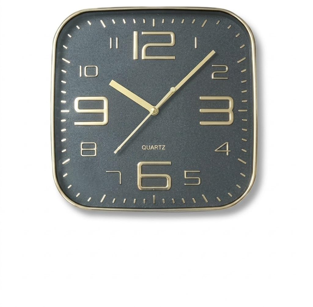 Square Golden Color Analog Wall Clock with Gold Numbers | Silent Sweep Quartz Movement | Decorative Wall Clock for Home, Office, and Living Room | Length-Breadth-Height 24.2cm x 24.2cm x 3.5cm-image-10