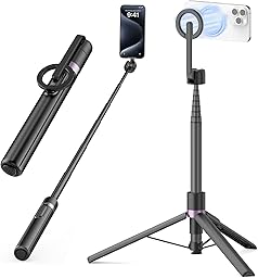 TONEOF 173cm Perche Selfie Magnétique Trépied,Fixations en Aluminium pour Magsafe, Rotatif à 360°,Trépied Voyage Rétractable avec Anneau Métallique&Télécommande-Noir Violet