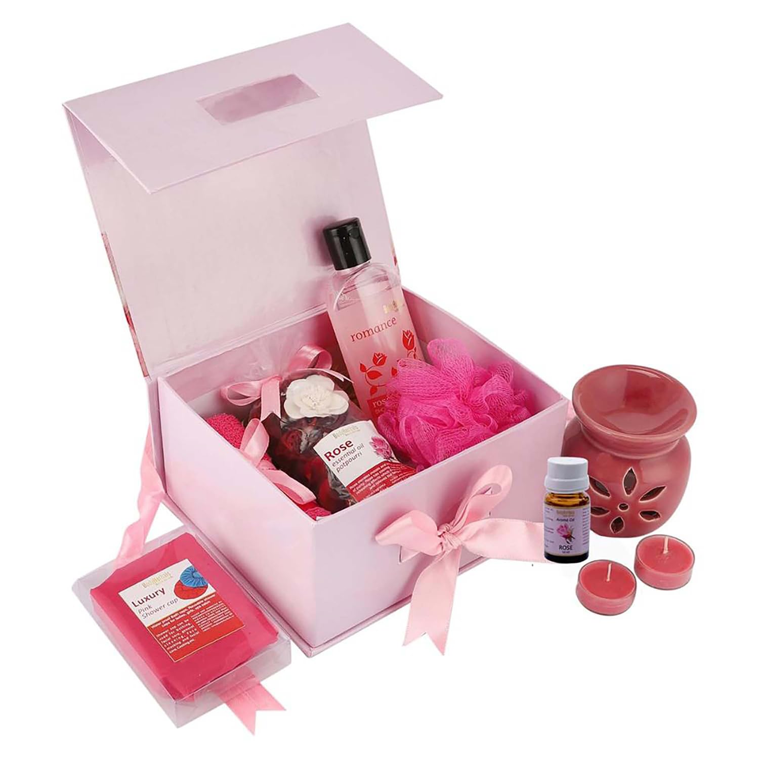 BodyHerbals Rose Bath & Body Care Gift Set for Women & Men – 8 Pcs Luxury Skin Care Kit with Spa Accessories | Vegan Gift Box for Birthdays, Anniversaries, Weddings, Valentine's Day, Gift & Special Occasions