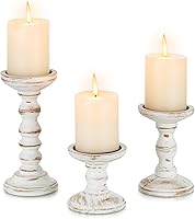 CANDELDO Rustic White Wood Pillar Candle Holders Set of 3 - Farmhouse Tall Centerpiece for Fireplace Mantel & Table Decor