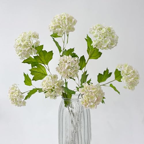 Miniatura 10 de YalzoneMet - Bola de nieve artificial Viburnum, 4 unidades, 26.8 pulgadas, color azul graduado, hortensias pequeñas, 2 cabezas, de látex sintético
