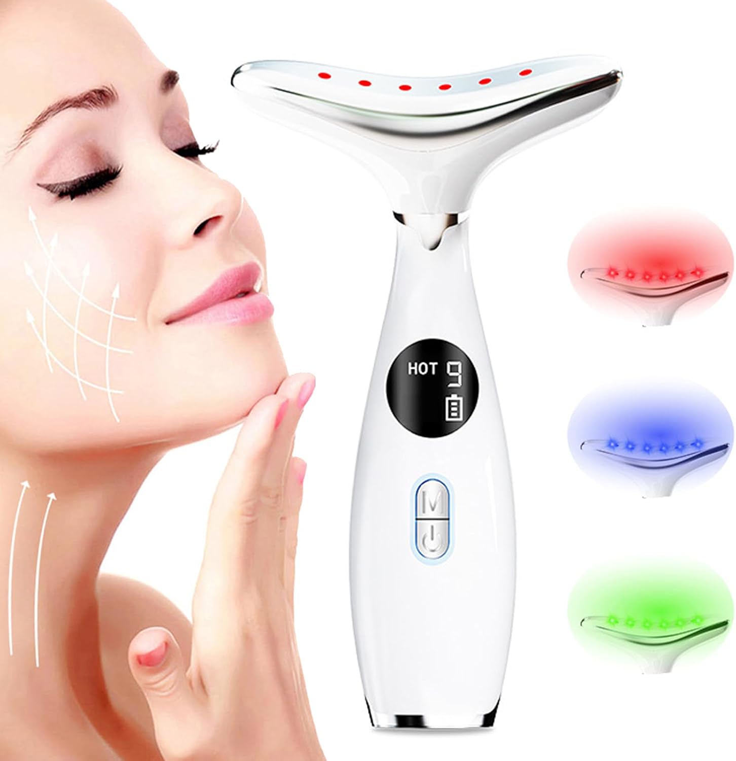 Beauenty Anti Wrinkles Neck Face Massager, Skin Care Face Massage, 3-in-1 Skin Care Tools – Heating, 3 Modes & 9 Vibration Frequencies for Anti-Aging, Smooth and Tightening (Style A)