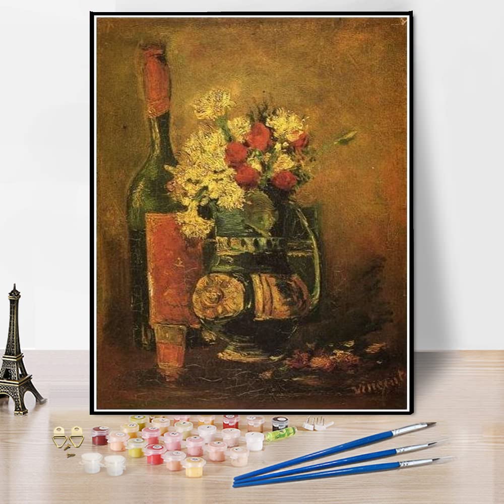 絵画　花瓶　油絵 Amazon | DIY 数字油絵 カーネーションとボトルの花瓶