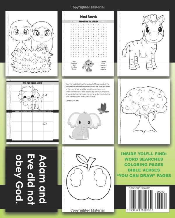 Adam and Eve and the Garden of Eden: Coloring and Activity Book for Kids Ages 5-10. Includes the Bible Verses about this Story from Genesis 2 and 3. ... more! Word Searches, Verses & Drawing Pages! - Image 2