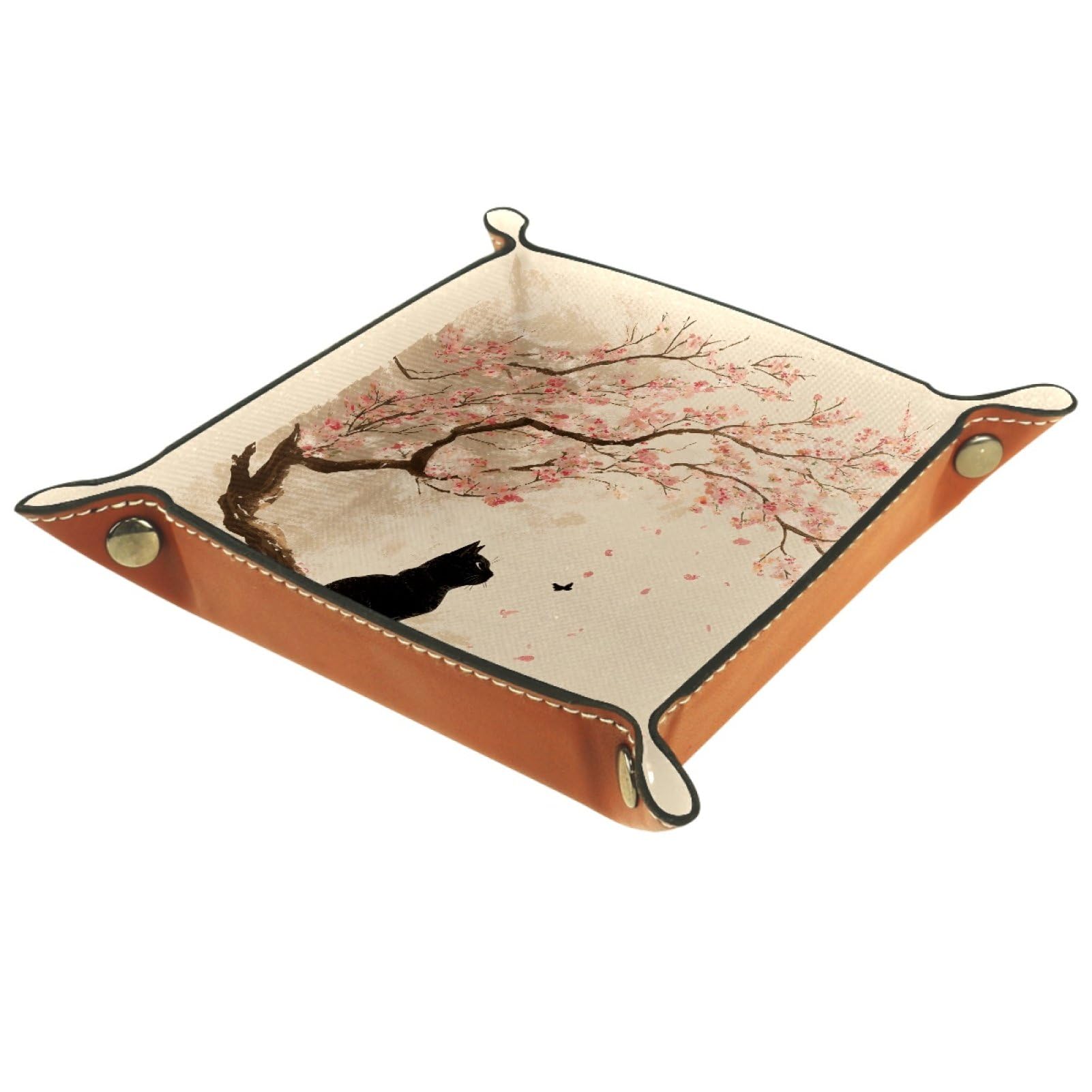 VAPOKF Cat Peach Blossom Portable Folding Dice Rolling Tray, Microfiber Leather Dice Holder for Dice Games Like RPG, DND and Other Table Games