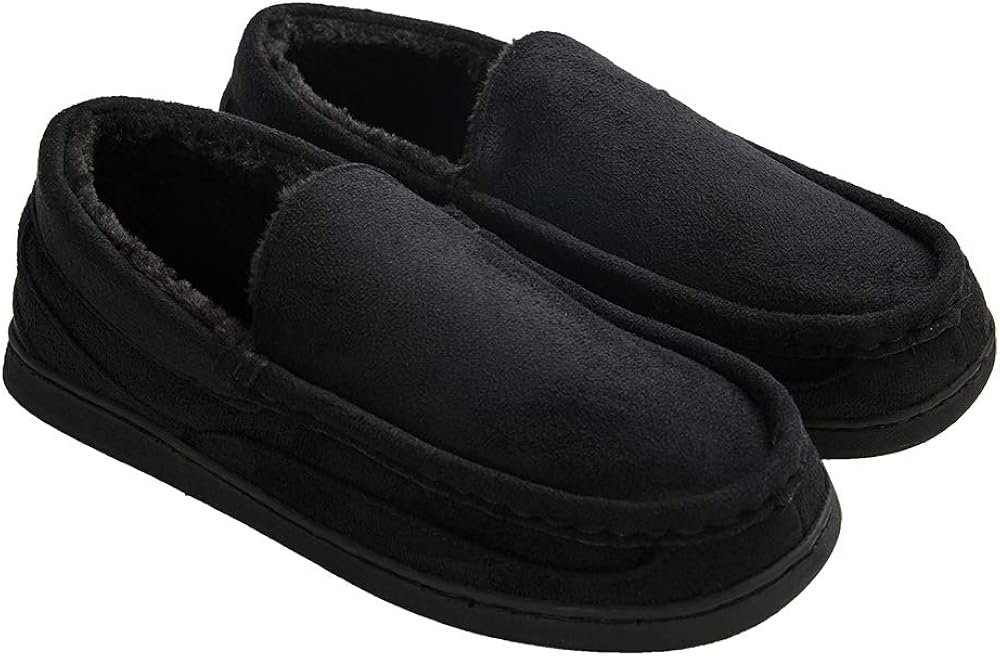 FUNKYMONKEY Men's Micro Suede Moccasin Slippers with Warm Wool Lining House Shoes for Indoor/Outdoor