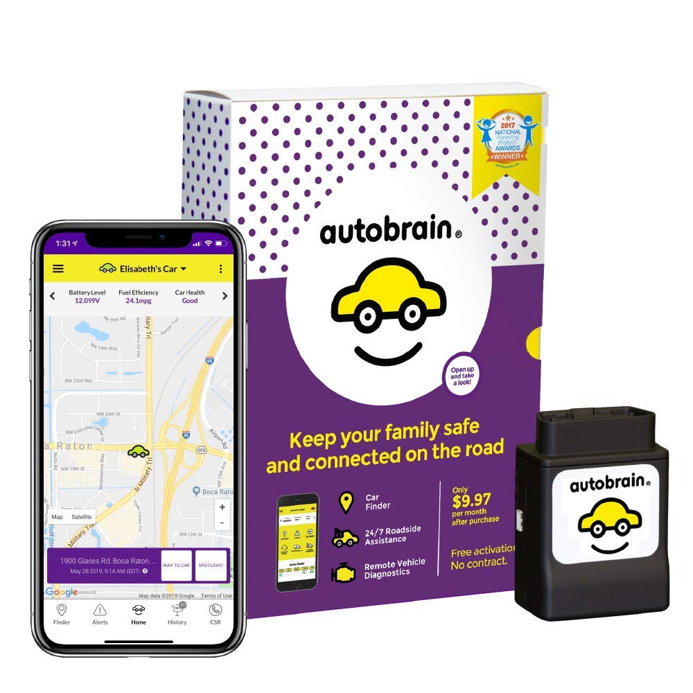 Autobrain GPS Tracker for Vehicles, Cars, Trucks, 1 Yr Data Plan, OBDII Real Time Location Tracking 