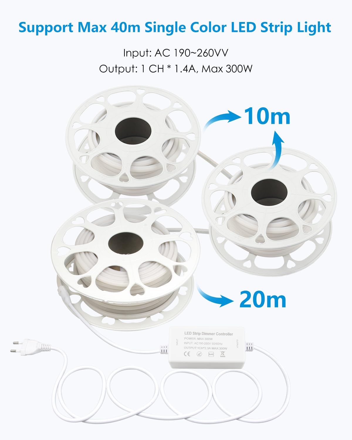 ALITOVE 15M Ausziehbares COB-LED-Streifenlicht-Paket – 10M mit RF-Fernbedienung + 5M Verlängerung, Warmweiß 3000K, 288LEDs/m, EU-Stecker 230V, Flexibel DIY-Beleuchtung