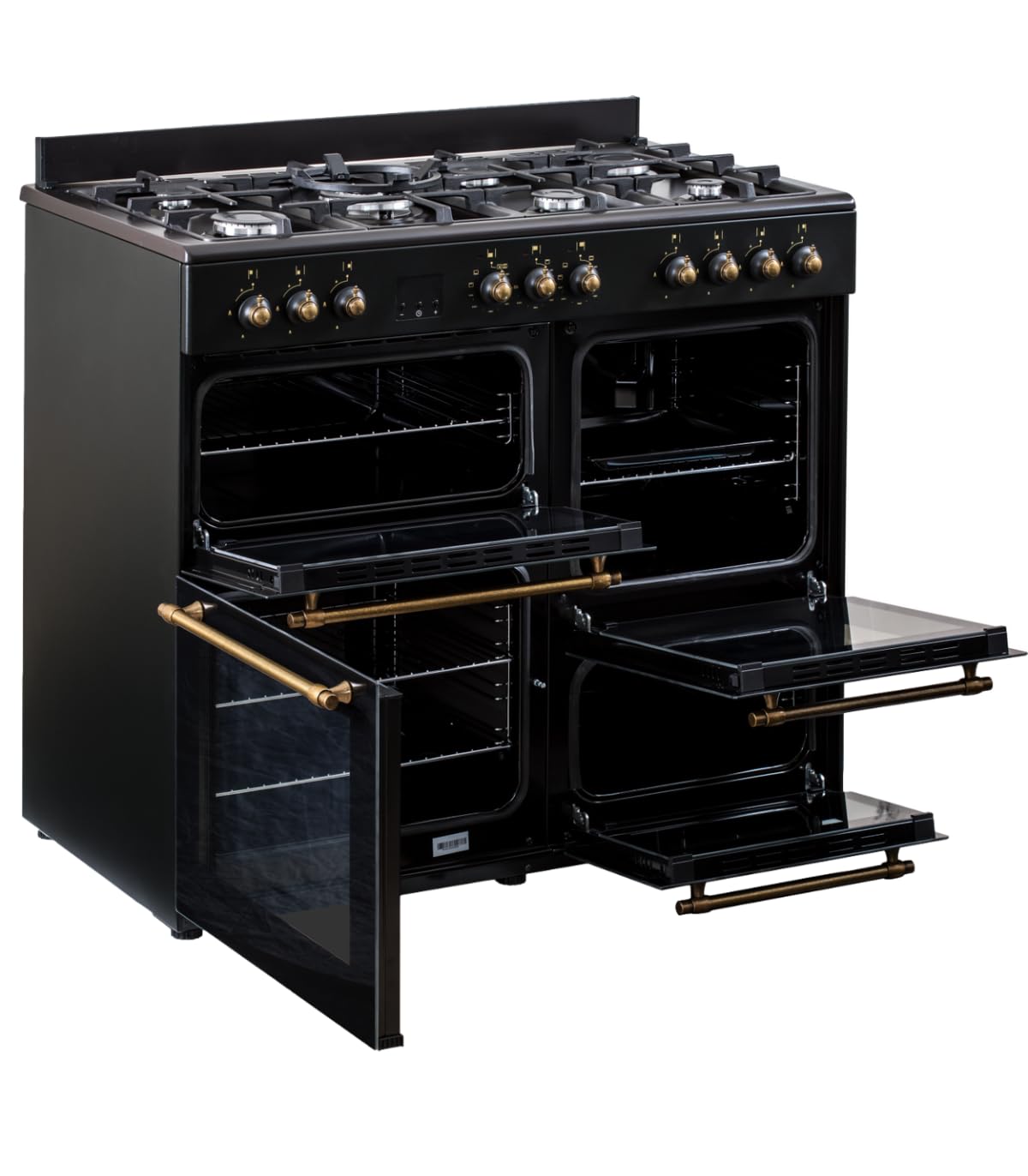 SOLTHERMIC RANGE3NHOR COCINA 3 HORNOS NEGRA RÚSTICA PROFESIONAL / 7 FUEGOS GAS / 3 HORNOS/TEMPORIZADOR Y TURBO/ENTREGA A DOMICILIO Y RETIRADA DEL USADO GRATIS