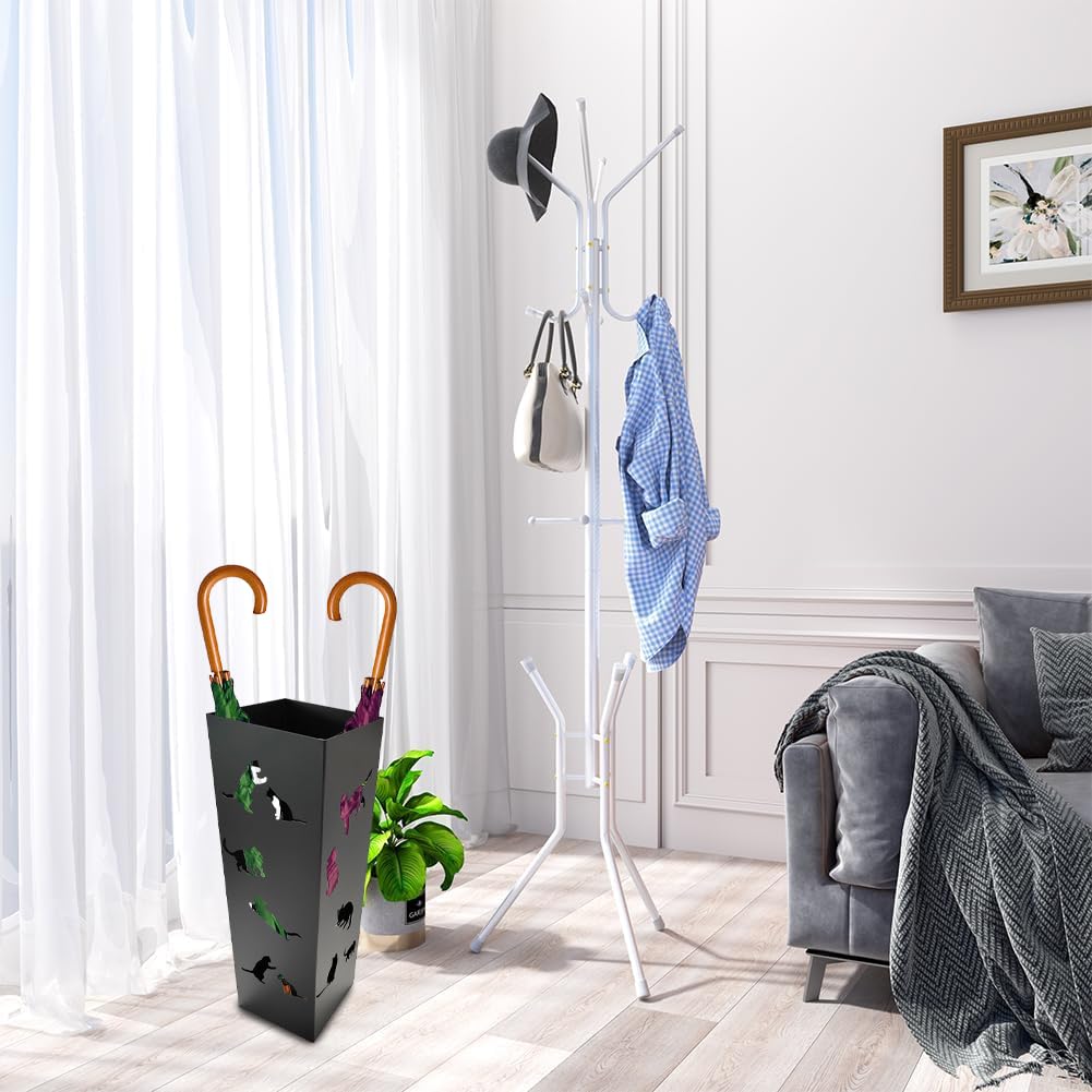 BAKAJI Portaombrelli da Ingresso in Metallo 15.5 x 15.5 x 49 cm, Forma Quadrata, Design Gatti, Porta Ombrello Decorativo Elegante e Salvaspazio, Ideale per Organizzare Ombrelli (Nero)