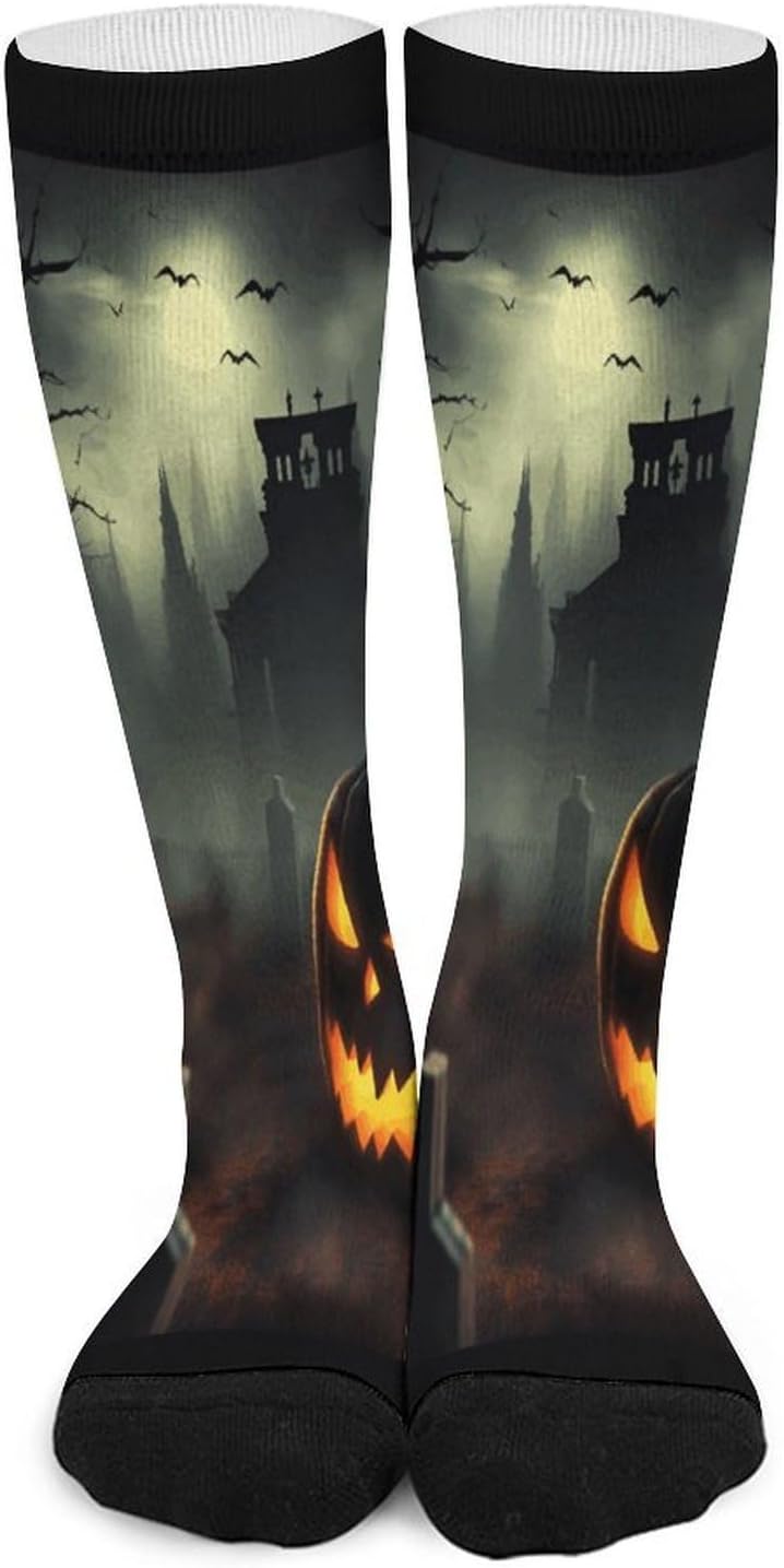Halloween Horror Compression Socks for Man Women Breathable Knee High Tube Socks Baseball Football Sock Over The Calf Sock Circulation Support for Running Travel Athletic Daily Wear