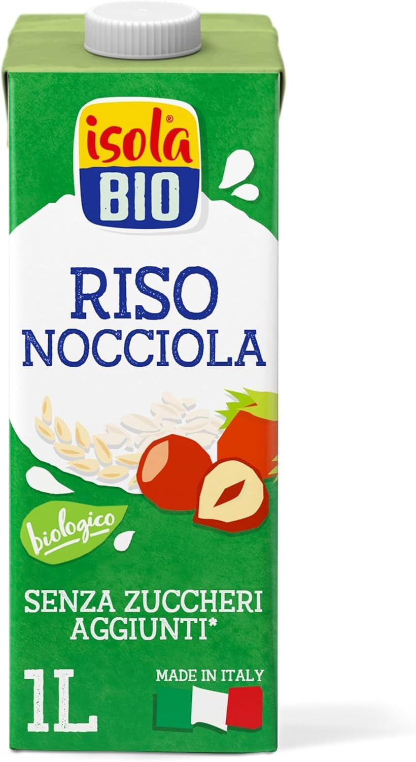 Isola Bio Bevanda di Riso Nocciola, Riso e Nocciole Biologiche Italiane, 100% Ingredienti Naturali, Basso Contenuto di Grassi, Senza Zuccheri Aggiunti, Senza Glutine, Vegani e Vegetariani, Formato 1L